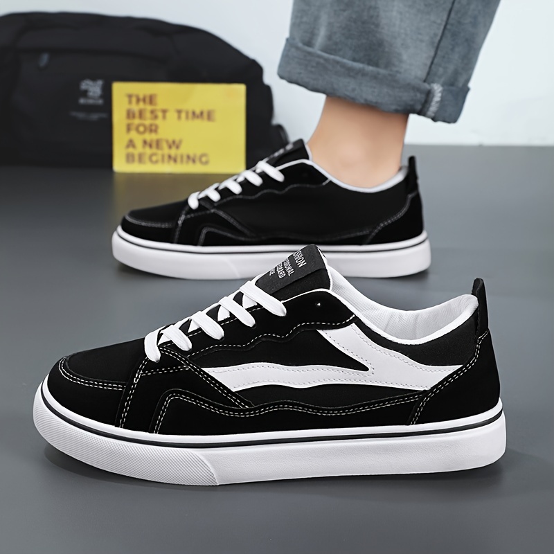 

Men's Fashion Sneakers Low Top Canvas Shoes - Preppy Style Lace-up Casual Trainers With Solid Color Design, Comfortable Breathable Fabric Lining, Durable Rubber Sole - All-season Round Toe Footwear