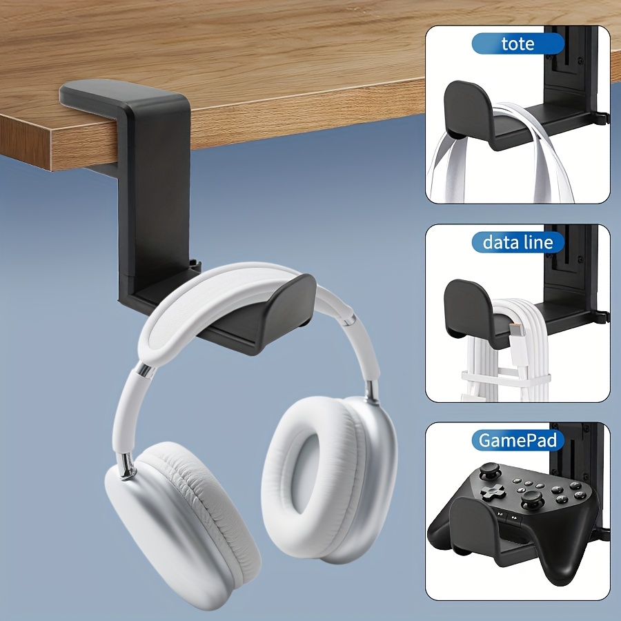 Adjustable Headphone Holder Stand with Clip Mount, ABS Material, No-Drill Installation, Modern Style Under-Desk Headset Bracket for Gaming Earphones