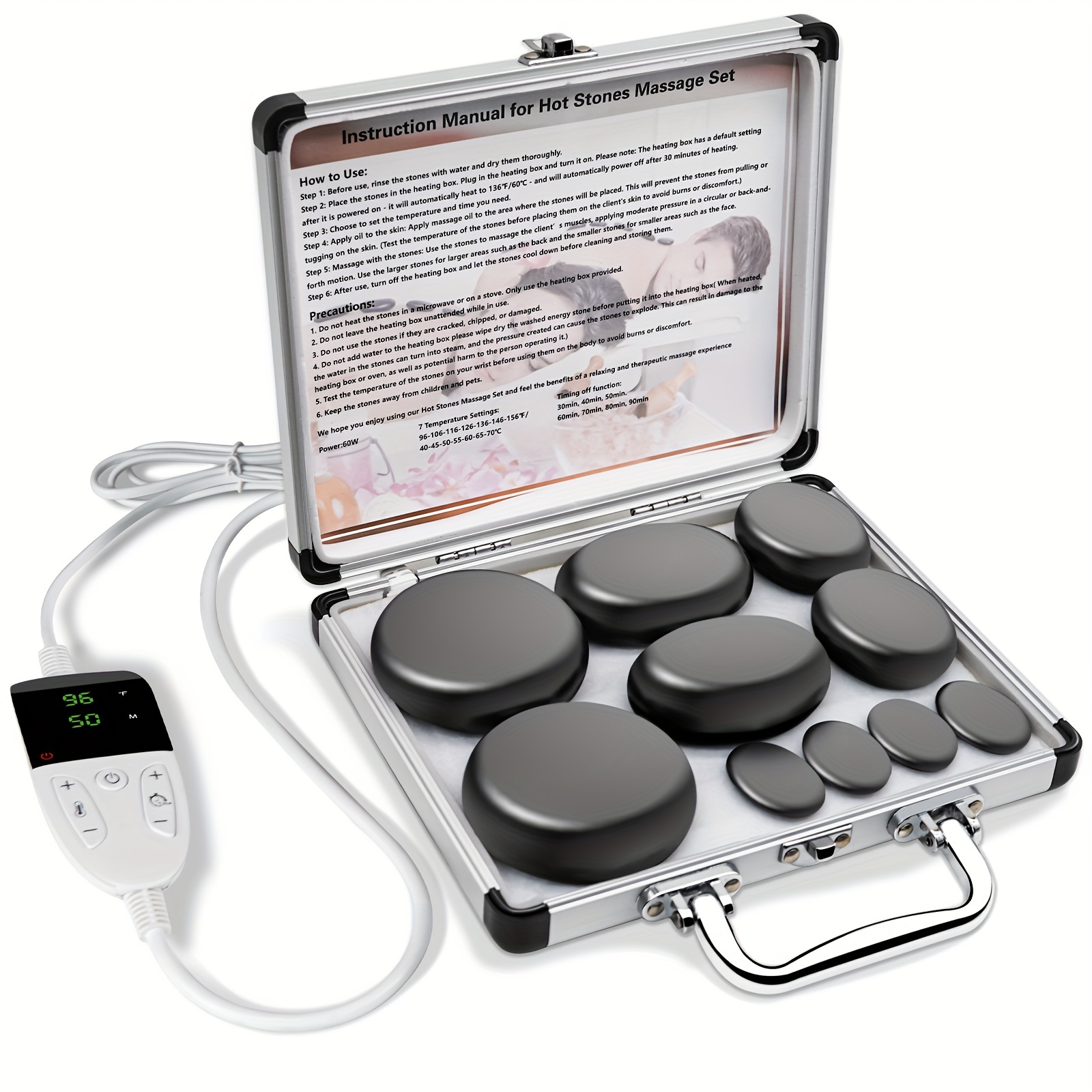 hot stones massage set with temperature adjustment 10 piece hot stones with heater kit professional massage tool for spa lymphatic relieve tension and muscle pain details 0
