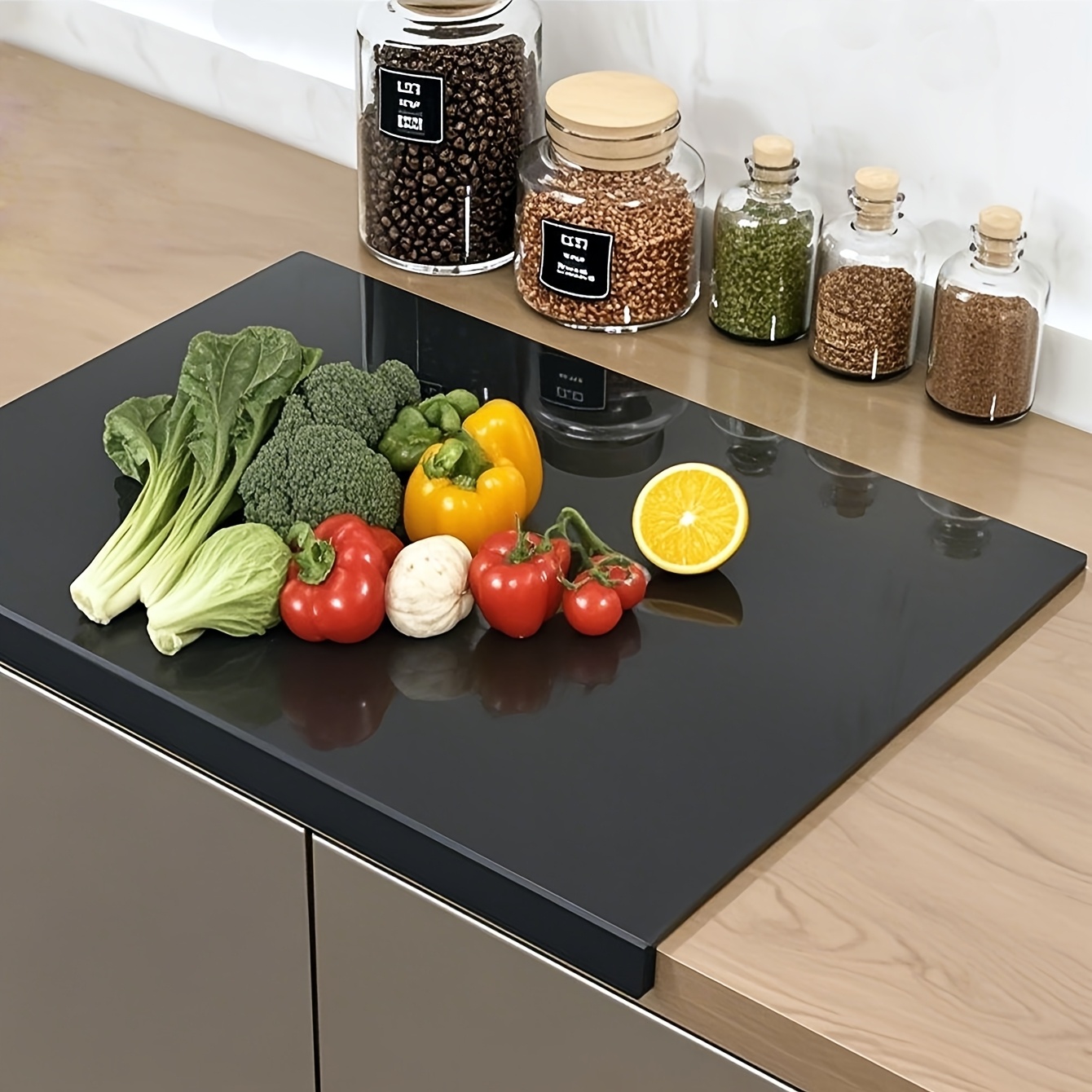 high toughness cutting board with countertop lip 15   8 inch kitchen countertop drilling board non slip very suitable for bread vegetables etc essential kitchen tools and decorations black transparent