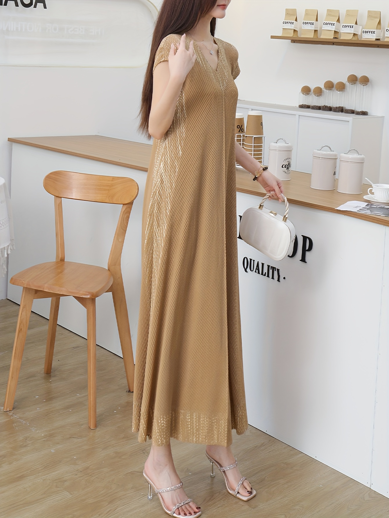 gold loose dress Zapakasa Women Sparkly Gold Ruched Long Metallic Formal Dress Halter Neck  Sheath Backless Holiday Party Dress