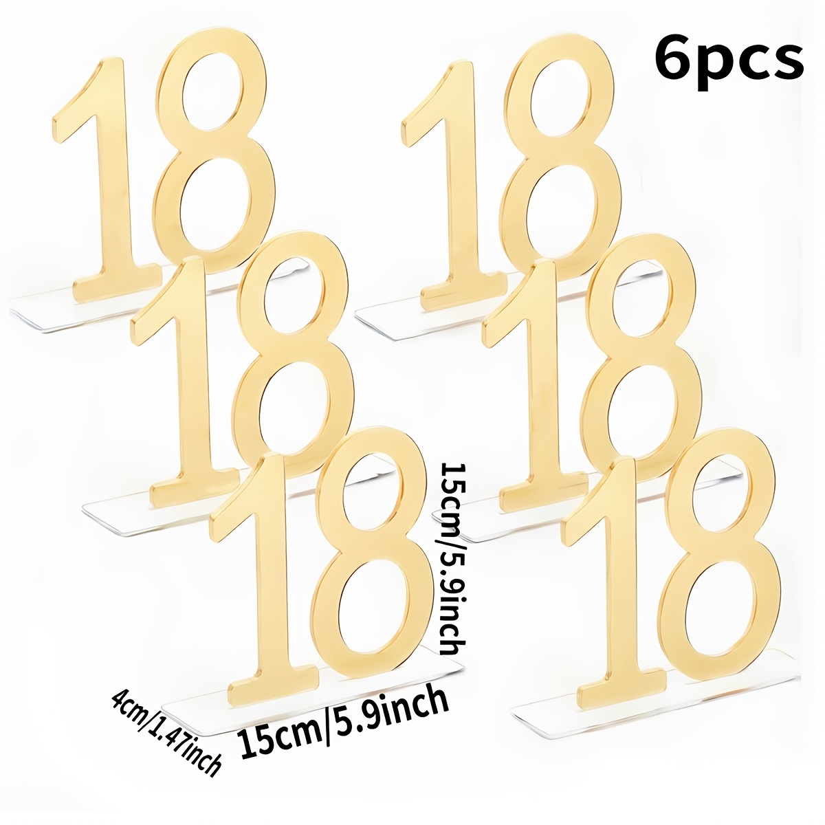 TEMU 2d Flat, 6-pack Jewelry For 18th, 28th, 38th Birthdays, Acrylic Anniversary Jewelry, Table Number Centerpiece For Birthday Parties