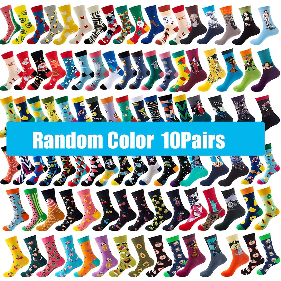 TEMU 5/10/20 Pairs Random Socks For Girls Boys Winter Long Socks Candy Oil Painting Animals Funny Novelty Socks