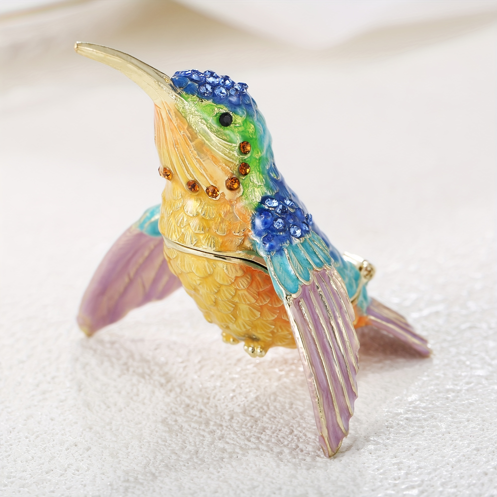hand painted enameled flying hummingbird trinket box hinged Temu