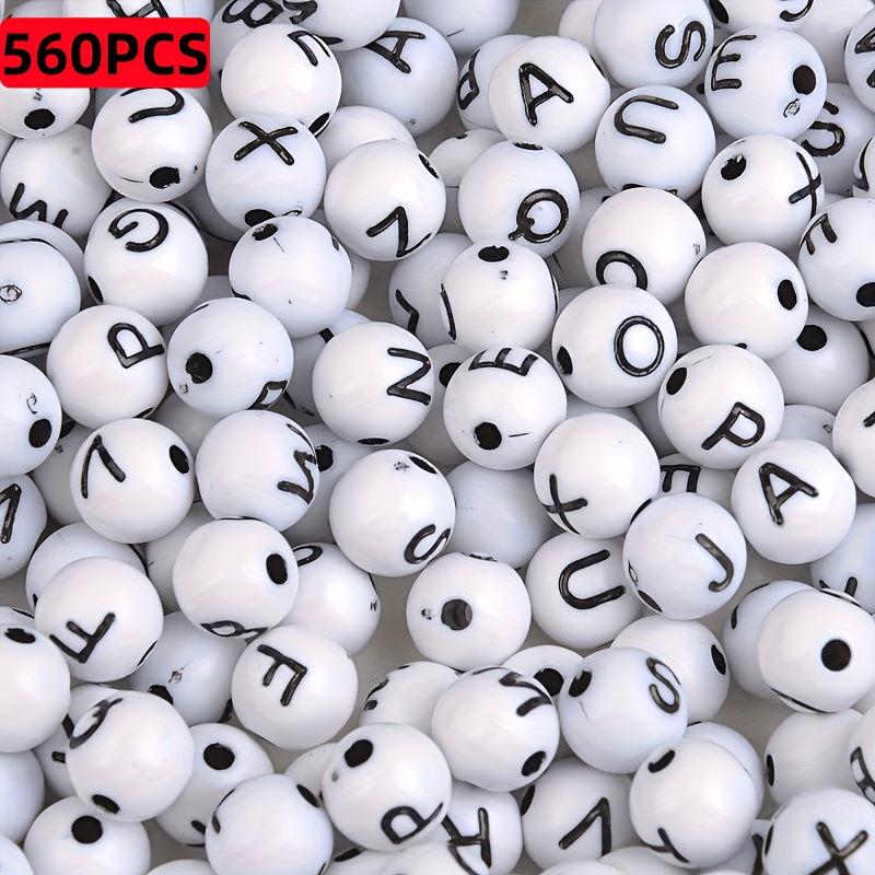 TEMU 280pcs/560pcs Lettres Mixtes Rondes 8Mm Perles Acryliques, Fournitures de Fabrication de Bijoux, Perles d'Espacement pour Bracelets, , Et Plus,