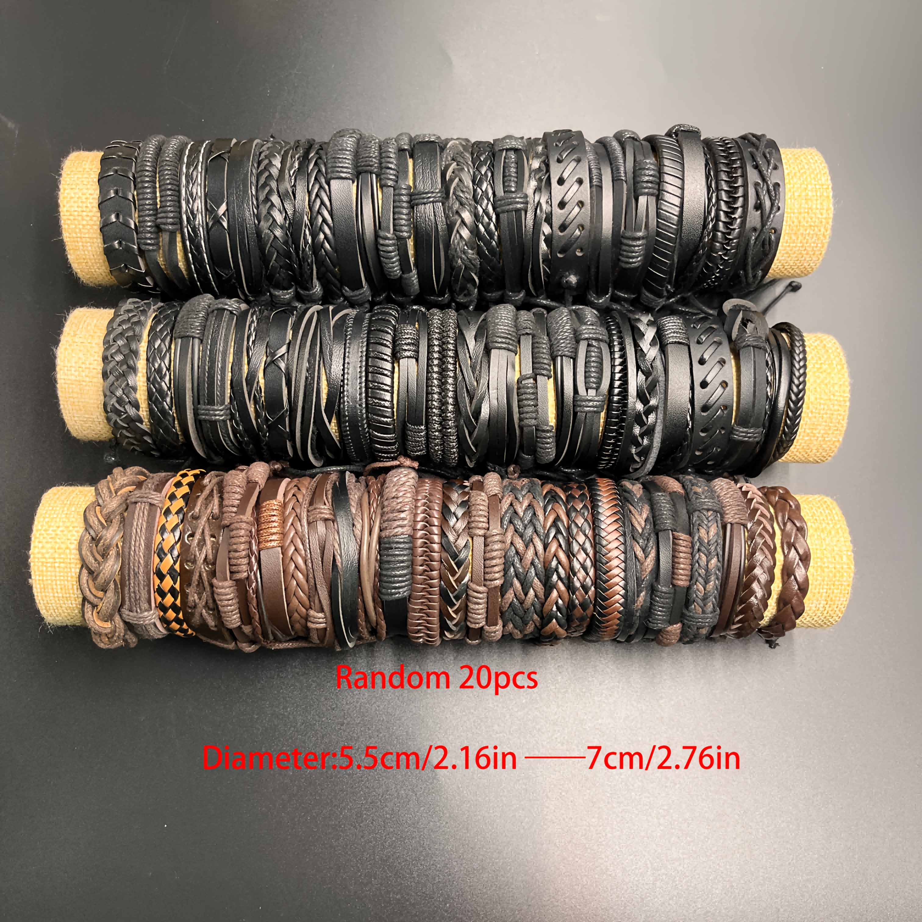 20-piece Random Style Men's Pu Leather Bracelet Set—vintage Punk Woven Bracelets, Adjustable Handmade Accessories, Suitable For Daily And Gothic Fashion Styles