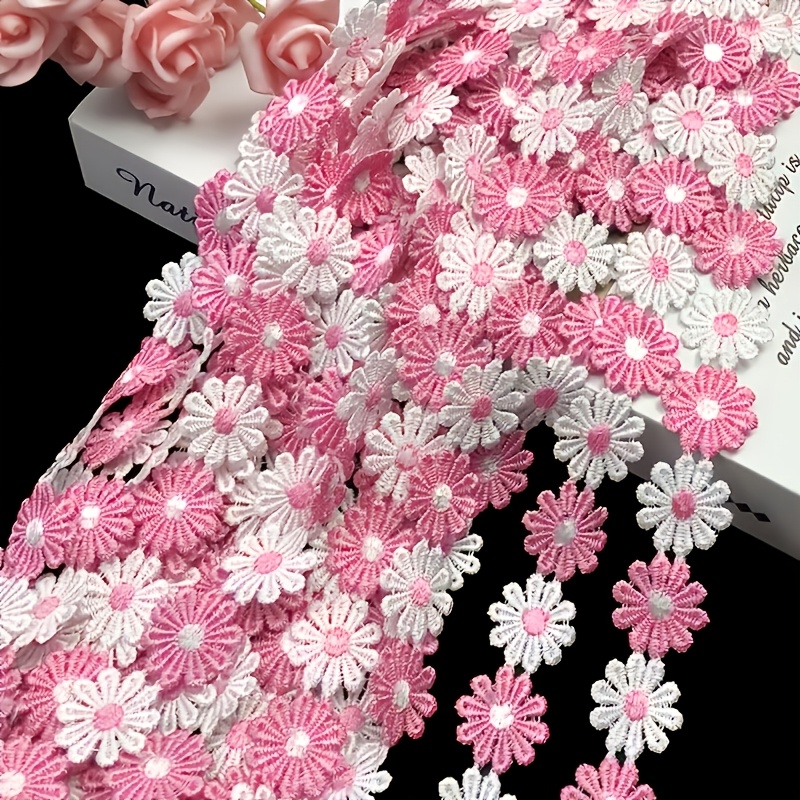 TEMU 2-meter-long 2.5cm Colorful Small Daisy Embroidered Lace Water-soluble Lace Trim For Diy Headwear, Bags, And Clothing Accessories. Suitable For