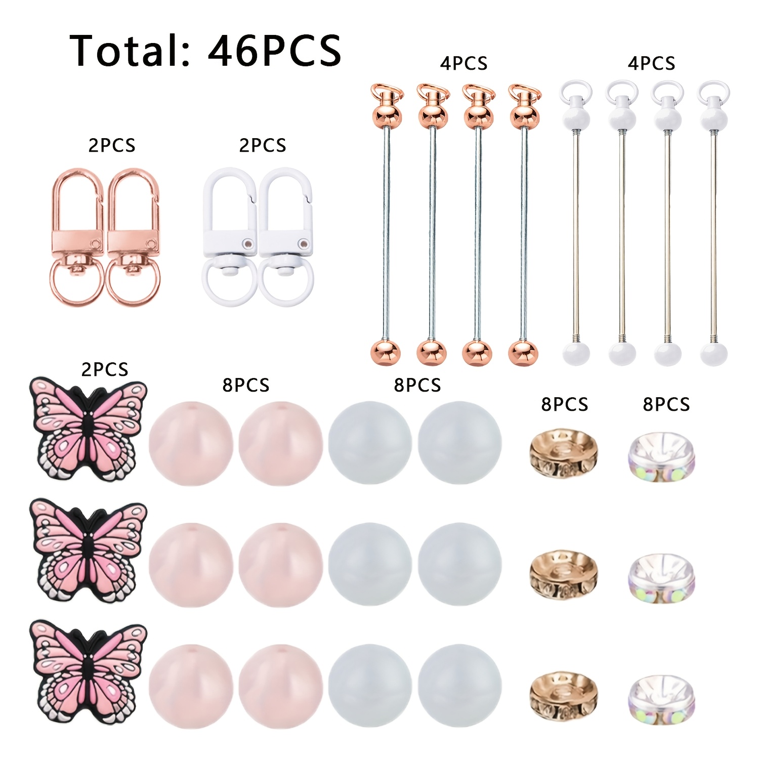 TEMU Ensemble cadeau de 46 pièces pour des mariages : tige perlée à bouton de porte avec séparateur à perles papillon, accessoires de bricolage pour