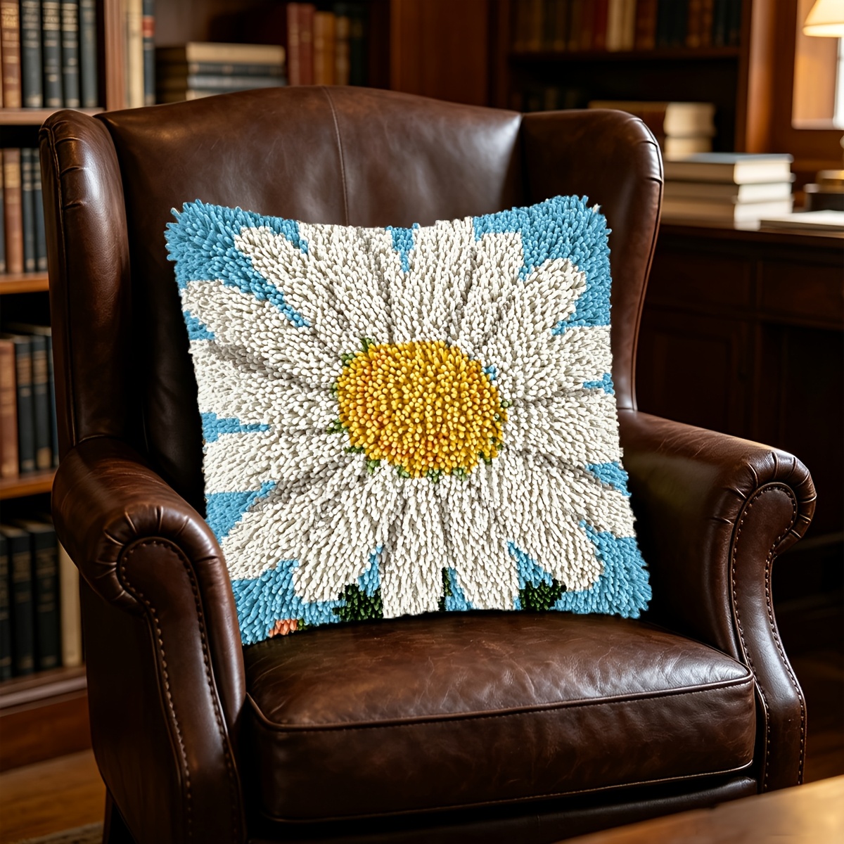 Latch Hook Kit with White Daisy Pattern for DIY Projects