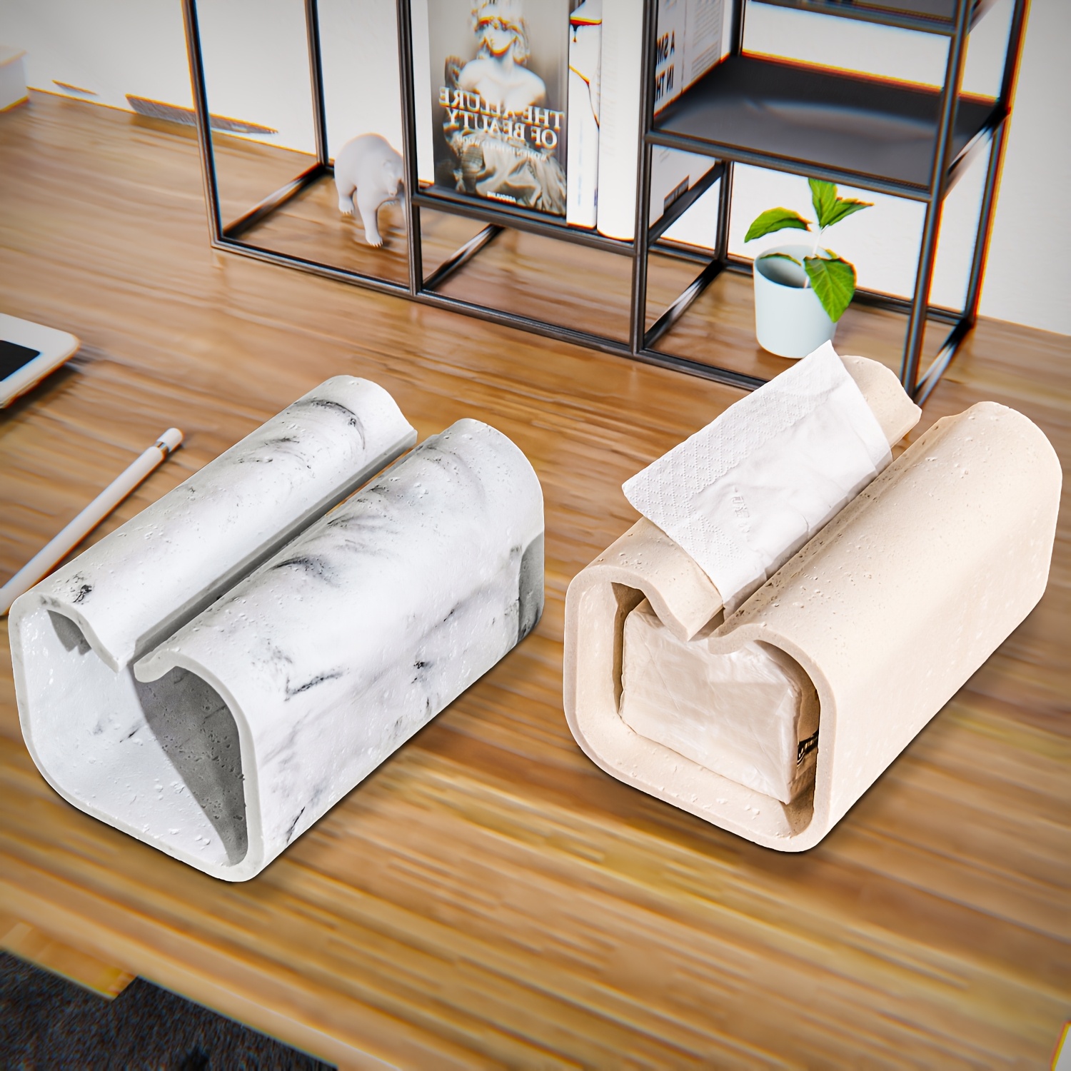 modern rectangular tissue box cover high quality resin with natural un ed texture marble look tissue holder for bathroom vanity bedroom dresser home office decor countertop organizer contemporary design premium   decorative organizer interior designers Product details 4