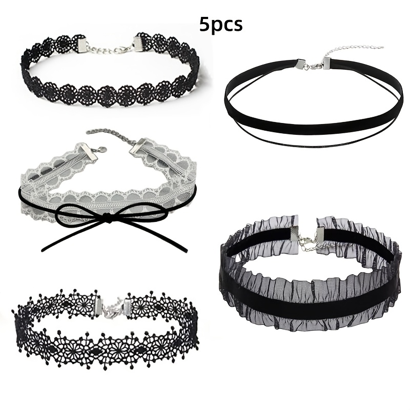 TEMU Ensemble de 5 noirs pour femme | Ras-de-cou et chaîne de clavicule ajustables et superposés, accessoires de mode minimalistes