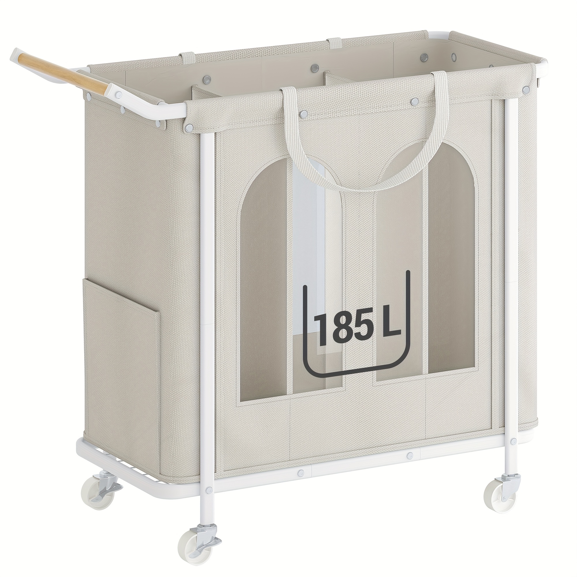 TEMU Laundry Basket 3 Compartments, Laundry Collector, Laundry Basket With Wheels, Laundry Sorter With Removable Hanging Bag, Laundry Cart, For