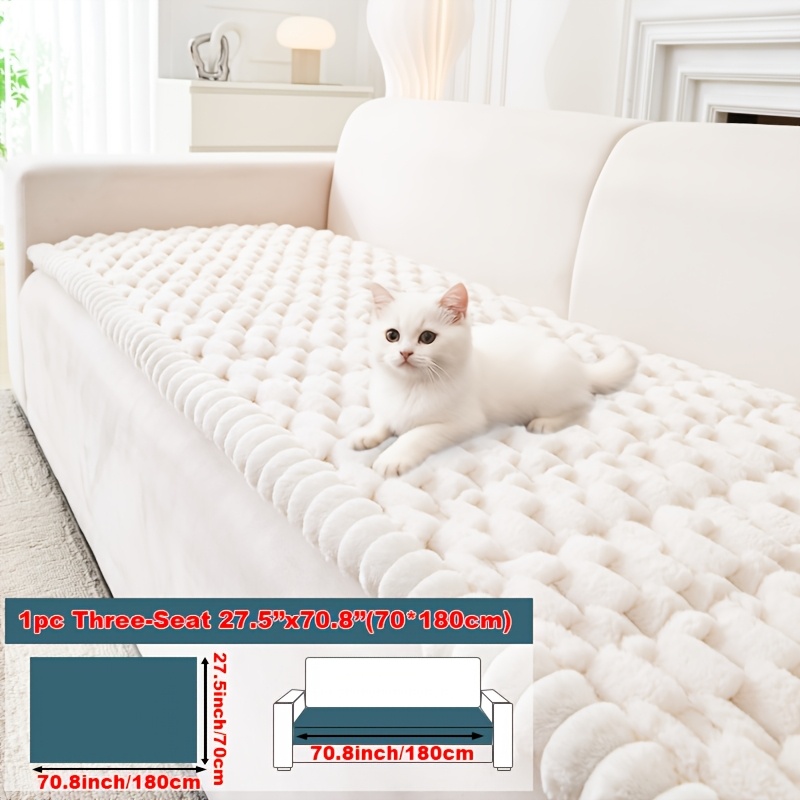 TEMU 1 pièce Tapis de canapé en peluche lapin crème, Housse de canapé en peluche, Adaptée aux animaux domestiques, résistante aux coupures et aux