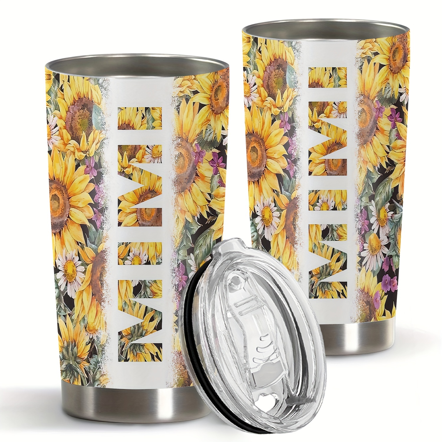 

1pc 20oz Sunflower Print Stainless Steel Tumbler With Sliding Lid, Mimi Funny Design, Double-wall Vacuum Insulated Travel Mug, Ideal Gift For Women, Mom, Sisters, Teachers, Coworkers