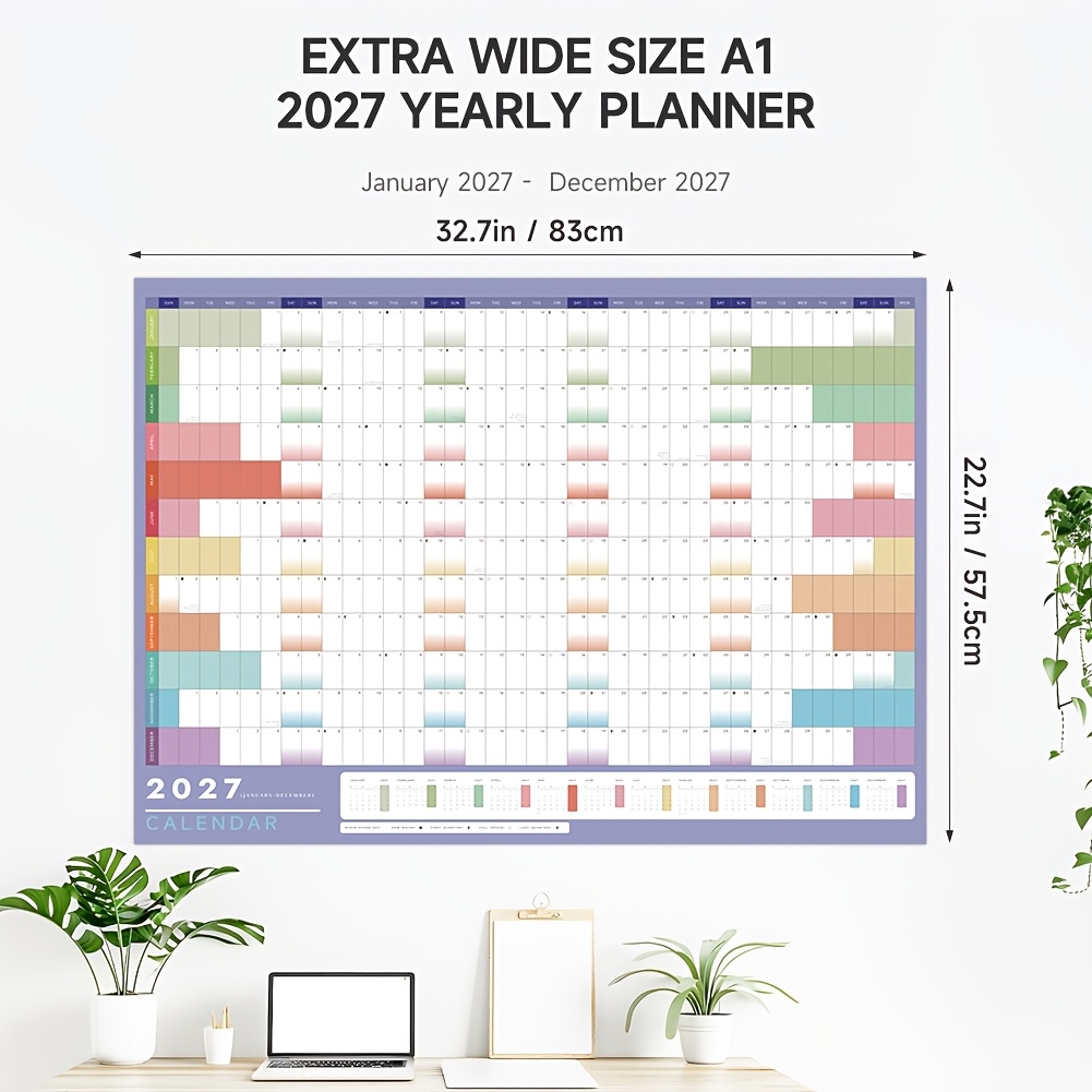 TEMU Sailingvan Large A1/a2/a3 Wall Planner 2027 - Self-stick Adhesive Year Calendar With Uk Holidays, Moon Phases Chart & Monthly Tabs Suitable For