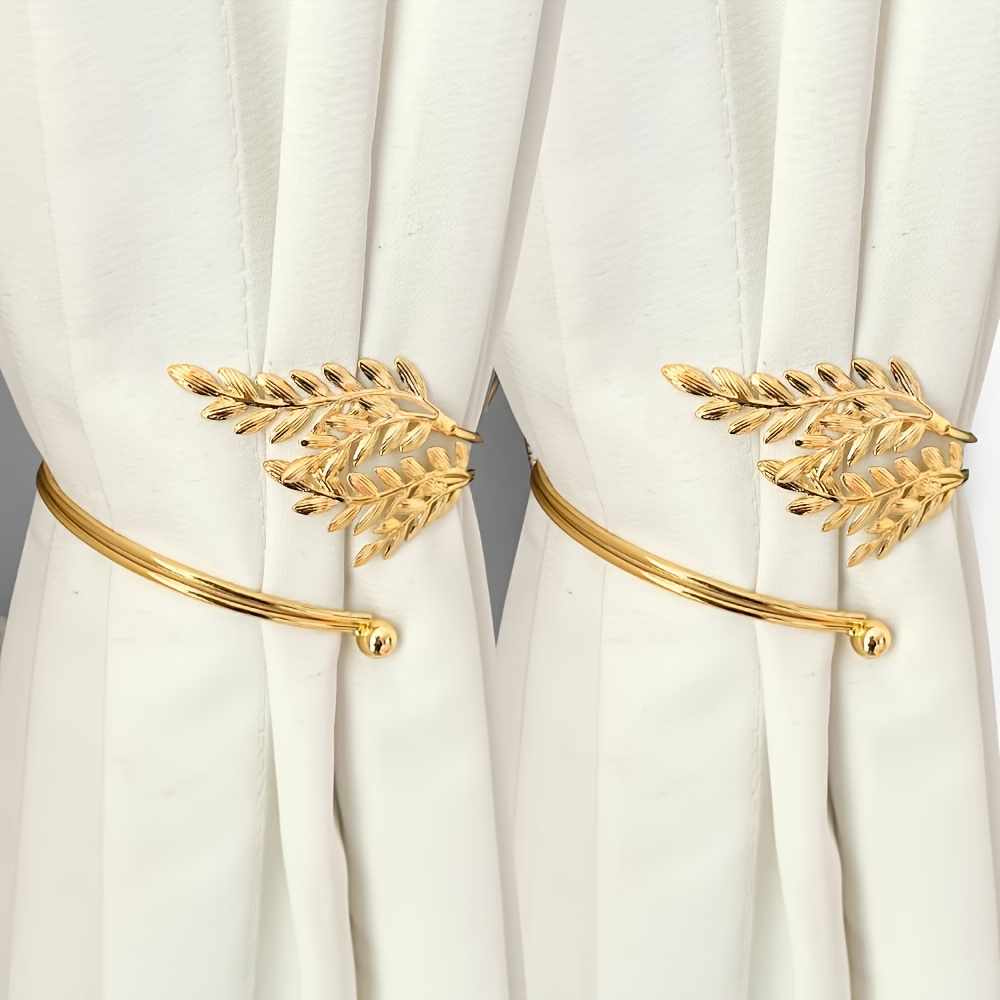 TEMU 2pcs Golden Curtain Tiebacks, Elegant Leaf Design, Suitable For Bedroom, Living Room, And Dining Room Decor, Luxurious Home Decoration | Leaf |