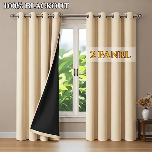 2 panels 100 blackout curtains thermal insulated grommet curtains with black lining blocks all light for bedroom living room sleep