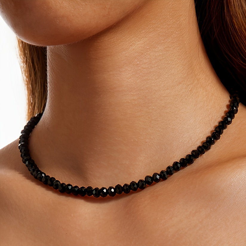 1pc Fashion Elegant Easy Style Black Faux Crystal Glass Bead Chain Statement Women's Neck Collar Suitable For Prom Party Gathering Gift For Friend