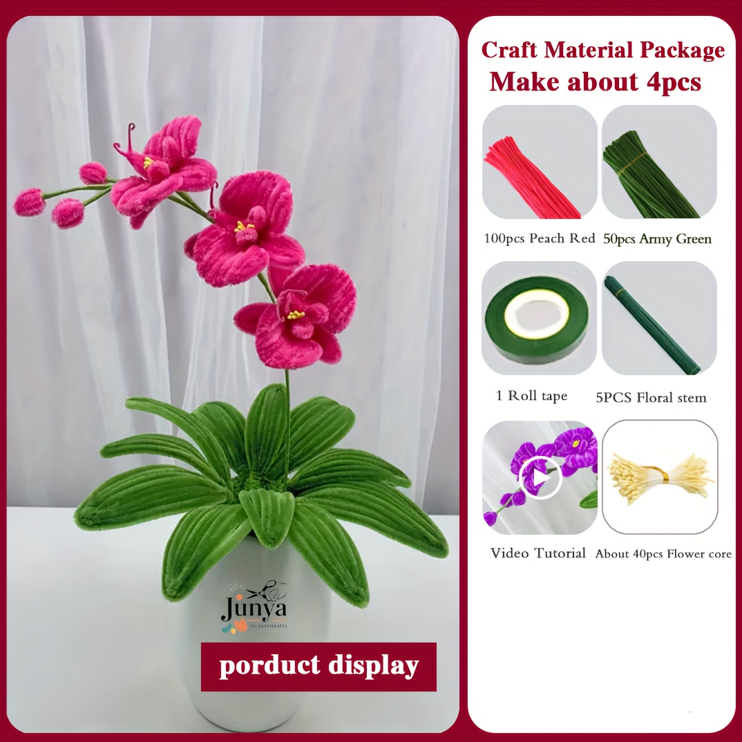196pcs For Phalaenopsis Twist Stick Bouquet Set With 150 Pipe Cleaners, About 40pcs , 1 Floral Tape, 5 Floral Sticks - Upgraded Craft Kit For Mother's Day, Graduation, And Holiday Gifts