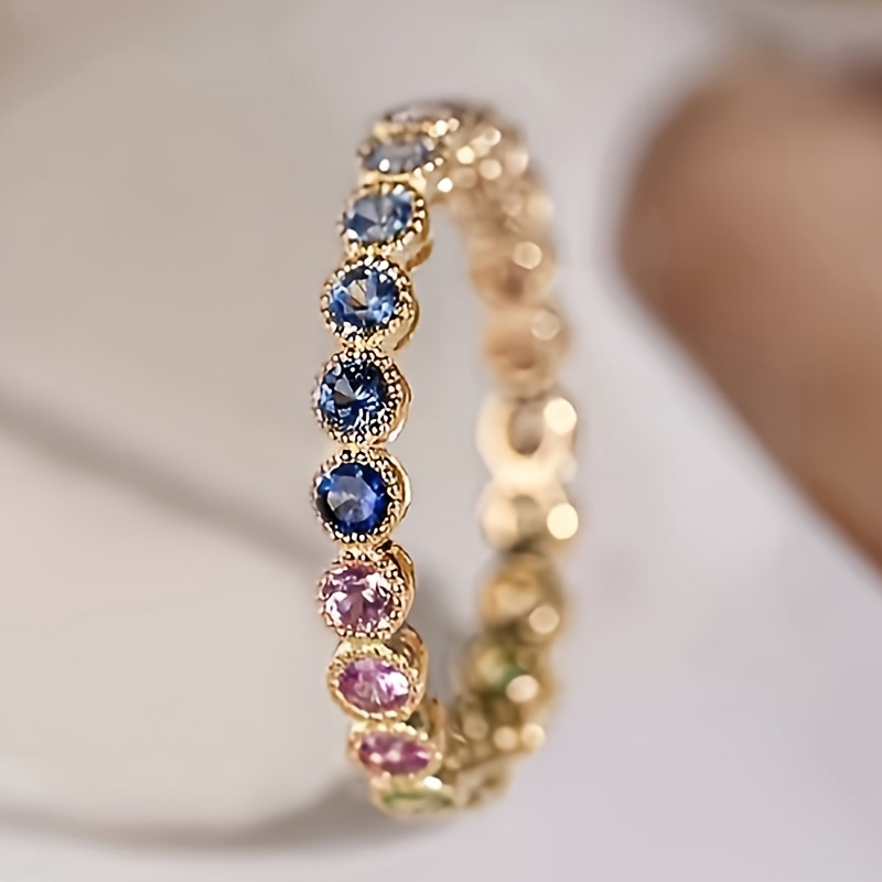 Image of Vintage-inspired Women's Ring With Multicolor Cubic Zirconia - Perfect For Parties & , Thin Ring, Fashion, Jewelry Accessories, Retro Style, Elegant Style, Holiday Theme