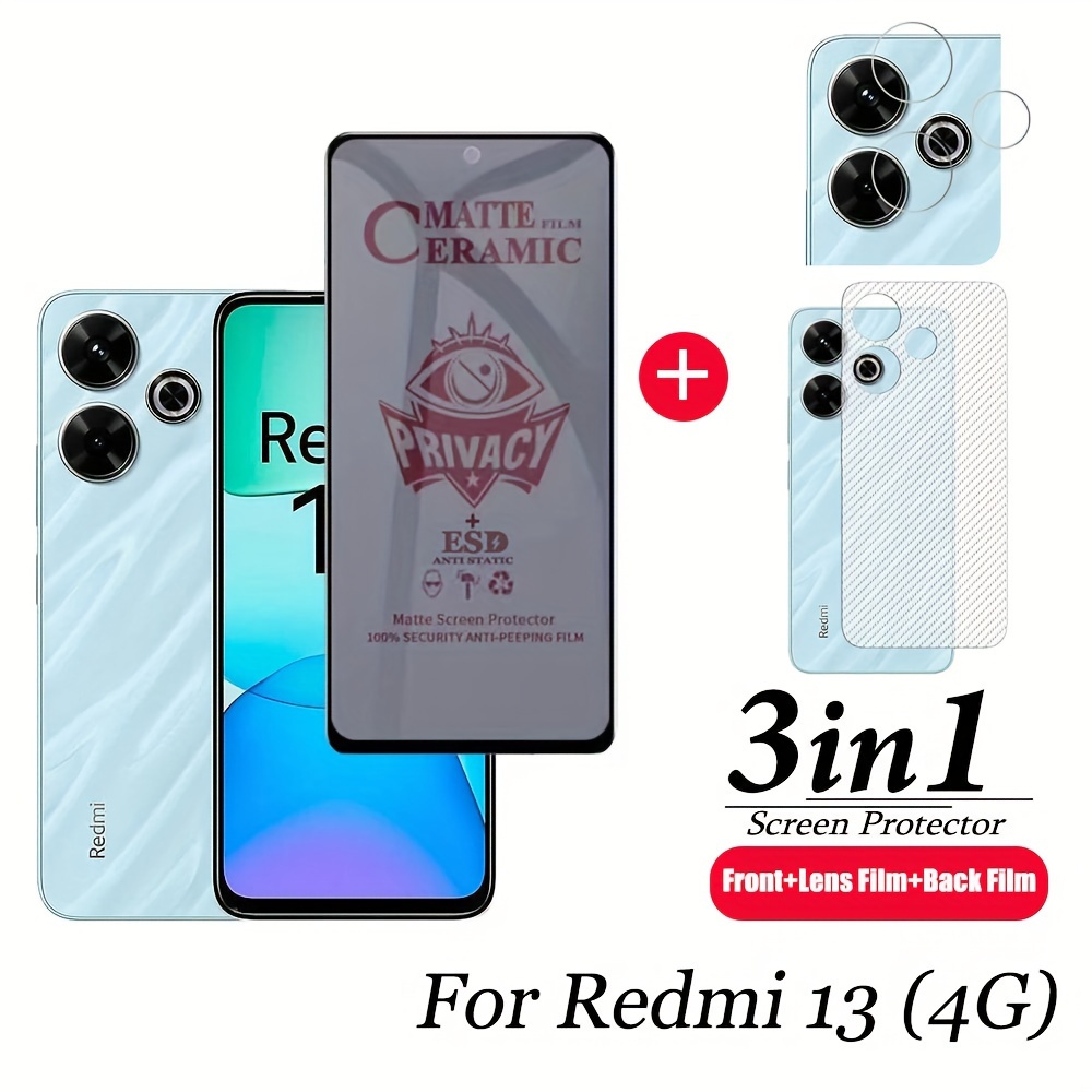 

Protecteur d'écran de confidentialité 3 en 1 pour Redmi 13 (4G) - Film en verre trempé anti-espion en polycarbonate mat, comprend un protecteur d'objectif et de coque arrière