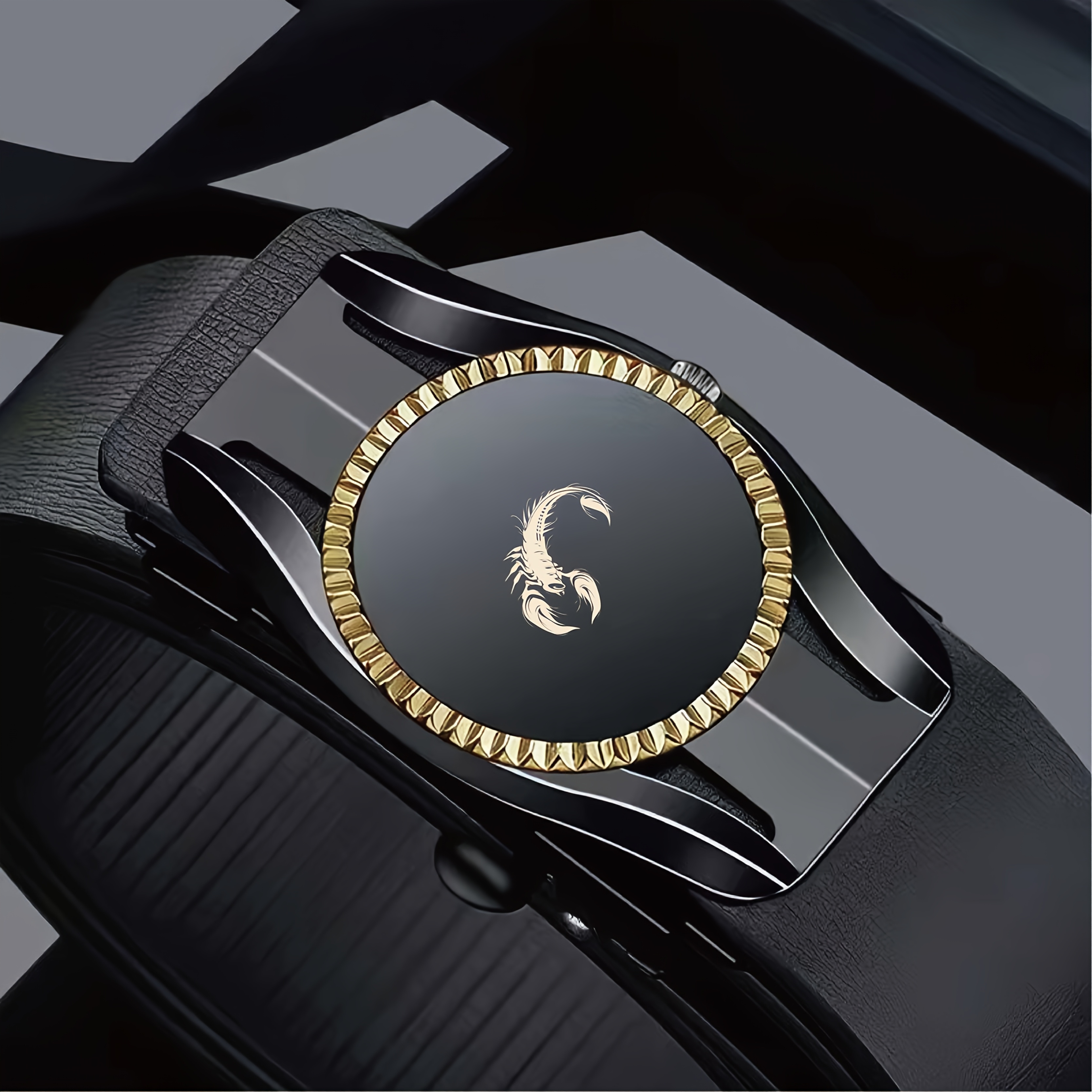 Men's Scorpion Pattern Business Belt with Black Matte Buckle