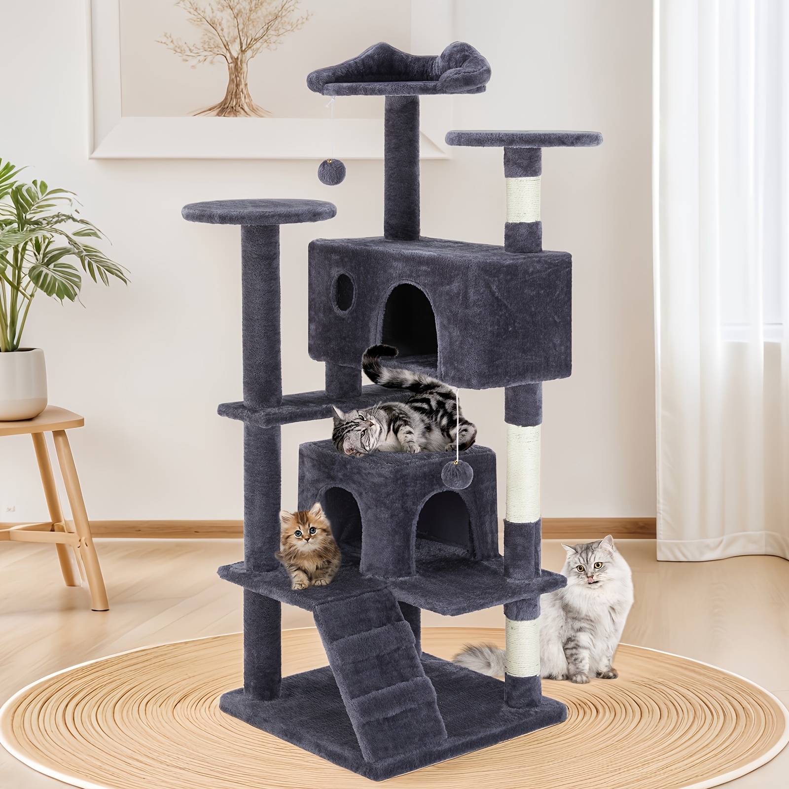 

Sweetcrispy Cat Tree, Indoor Cats Tower Tree, 54in Cat Tree Tower, Multi-level Pet Furniture With Sisal Scratching Post, Plush Fabric, Large Condo Bed, Climing Ladder, Toy For Kitty, Kittens