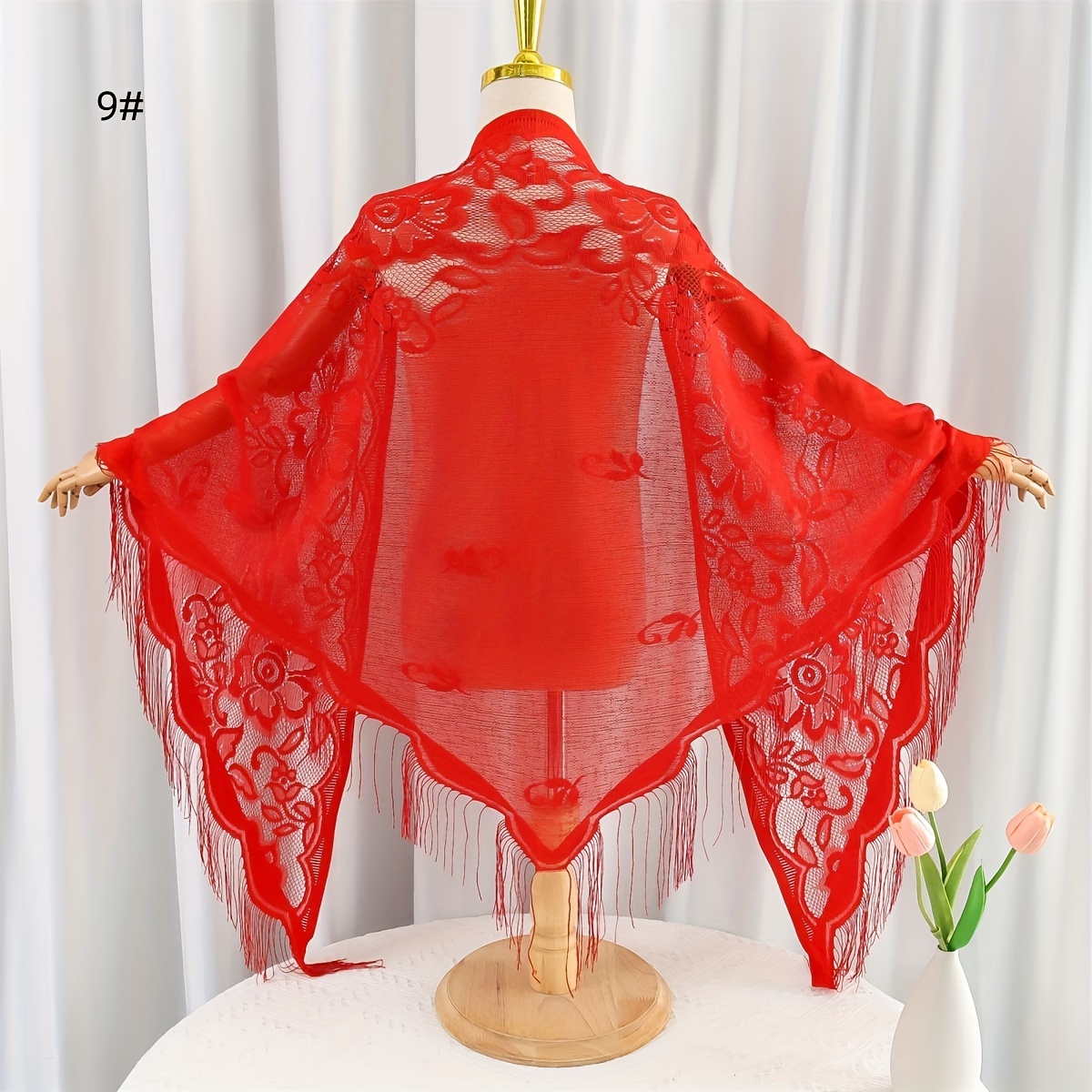 Sciarpa Boho Beach Sciarpa Triangolare In Pizzo Floreale Per Donna - Trasparente, Con Nappe, Elegante, Per Testa O Spalle Sciarpa Triangolo Leggera Per Testa E Spalle - Foto 2