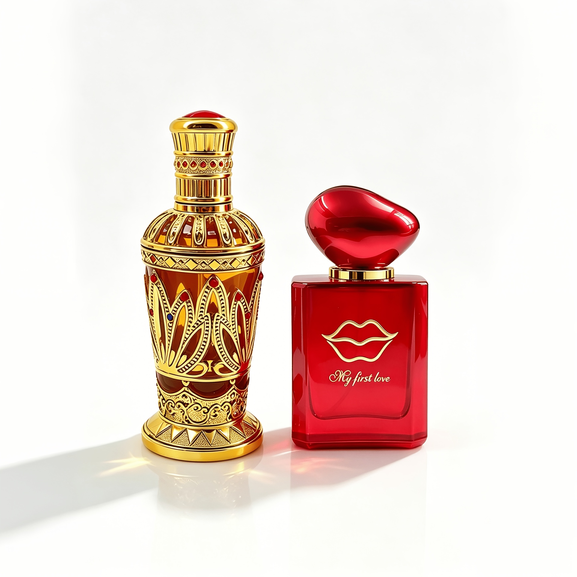 2pcs Vintage Perfume Set For Men And Women: Golden Carved Eau De Toilette And Red-lipped Fragrance. 2 Gentle Scents With Mild Lasting For Dates And Holiday Gifts