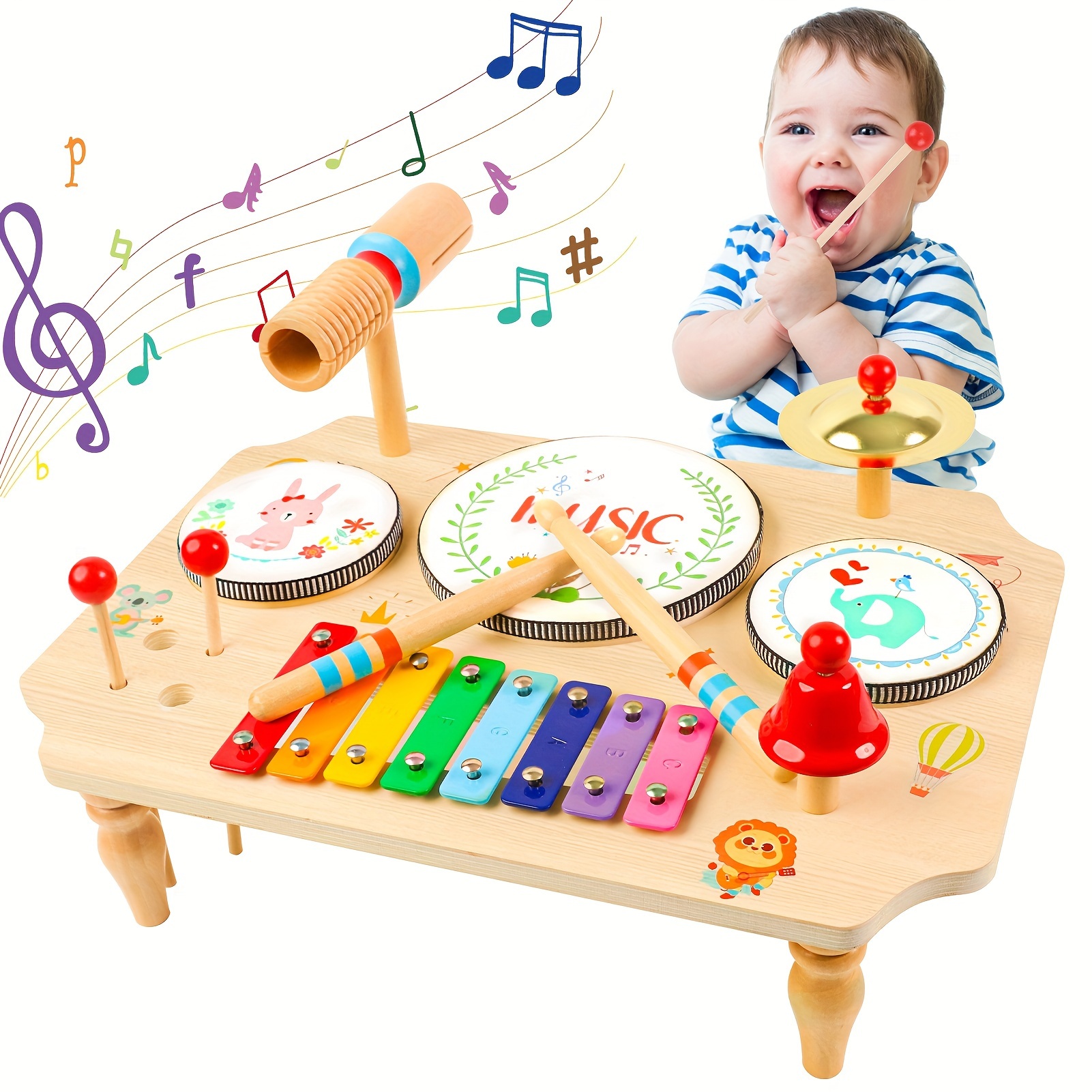 

Children's Drum Kit, 11-in-1 Musical Instruments Children From 1 2 3 Years With , Baby Toy, Children's Toy, Wooden Toy For Easter, Christmas, Gift For Boys And Girls