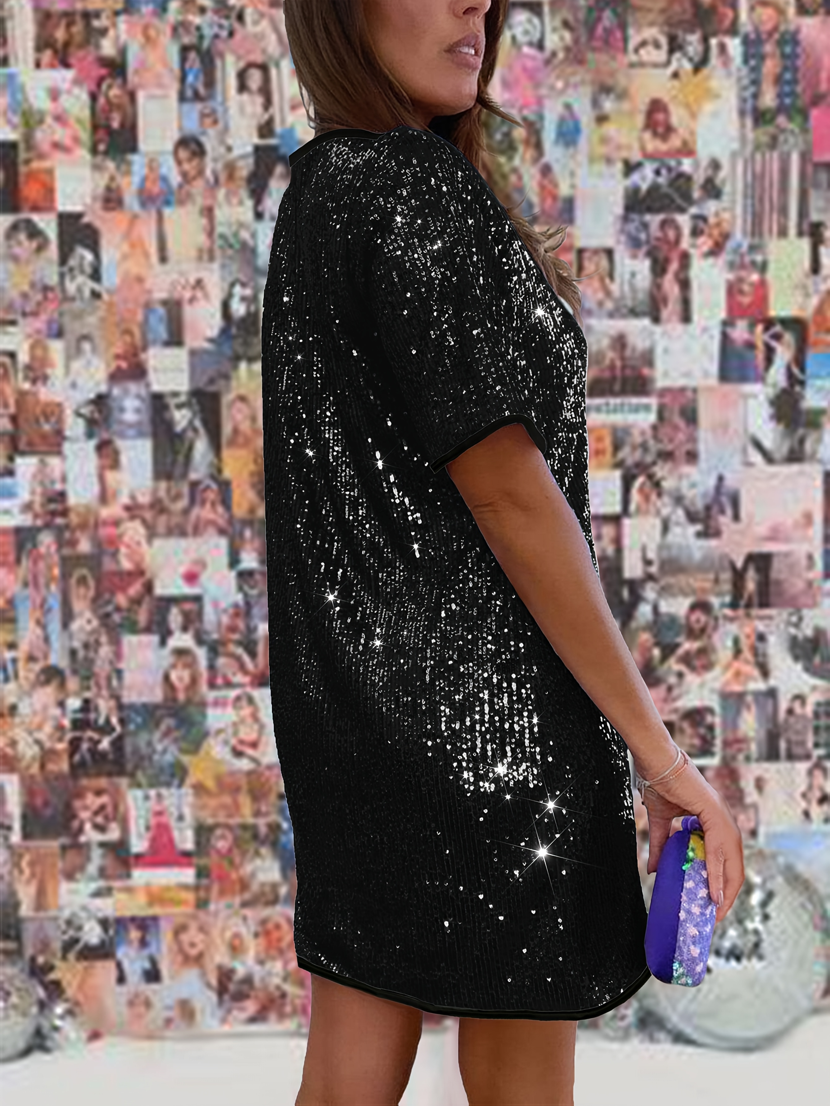 plus size plus size womens sequin midi dress elegant round - Temu