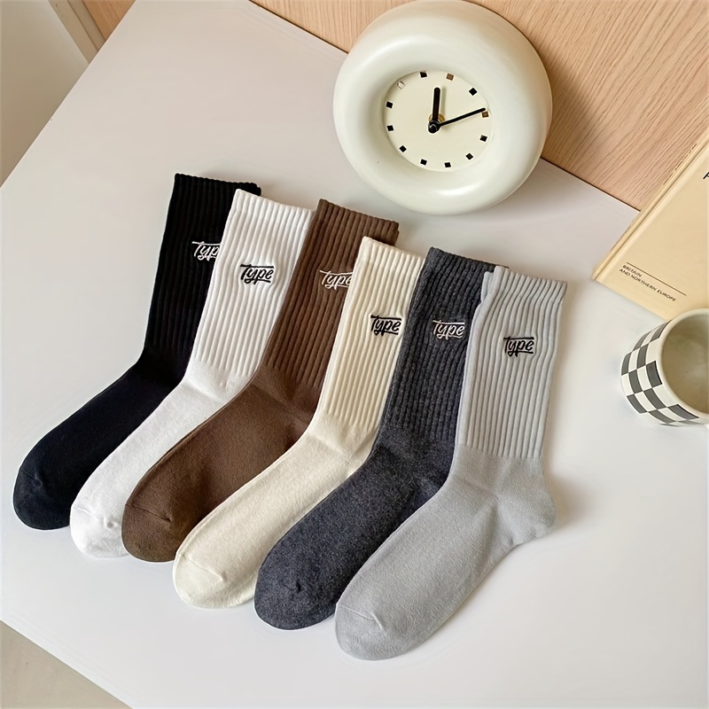 

6 Pairs Of Men's Fashion Simple Anti Odor & Sweat Absorption Crew Socks, Comfy & Breathable Socks, For Daily And Outdoor Wearing