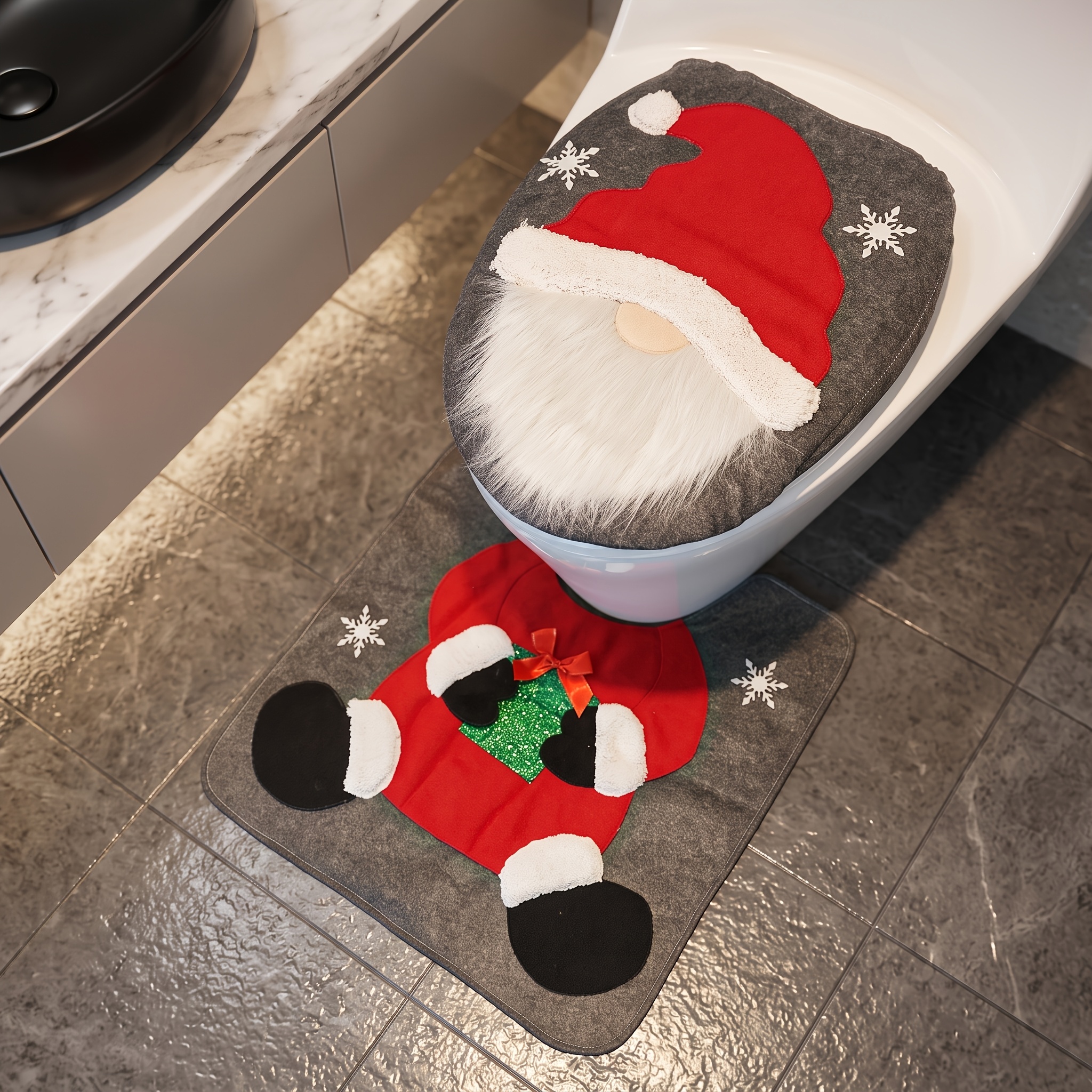 TEMU 2pcs Christmas Holiday Bathroom Decorations, Elderly Gnome Christmas Toilet Seat Covers - Seasonal Bathroom Decor, Creative Christmas Gift,