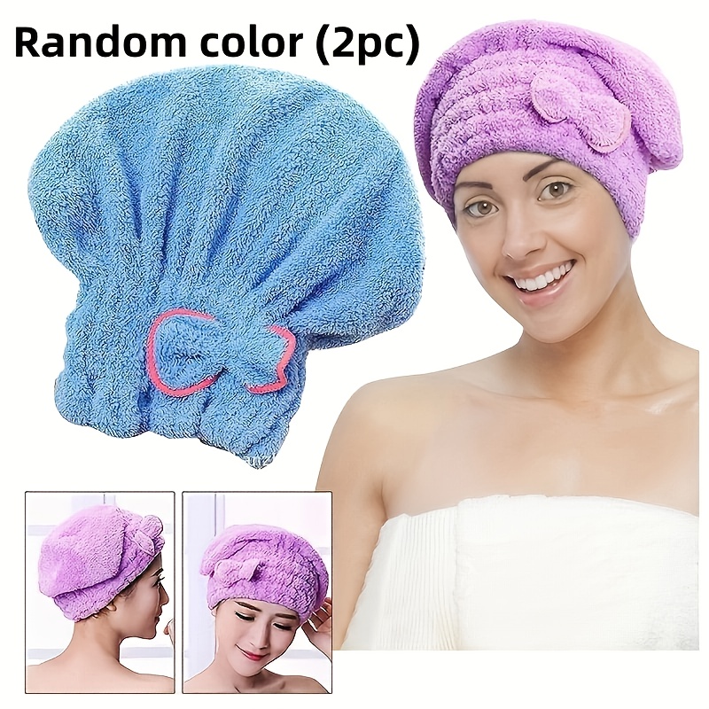 TEMU A Set Of 2 Adorable Bow-decorated Hair Drying Caps, Made Of Elastic And Absorbent Material, Perfect For Quickly Drying For All Hair Types