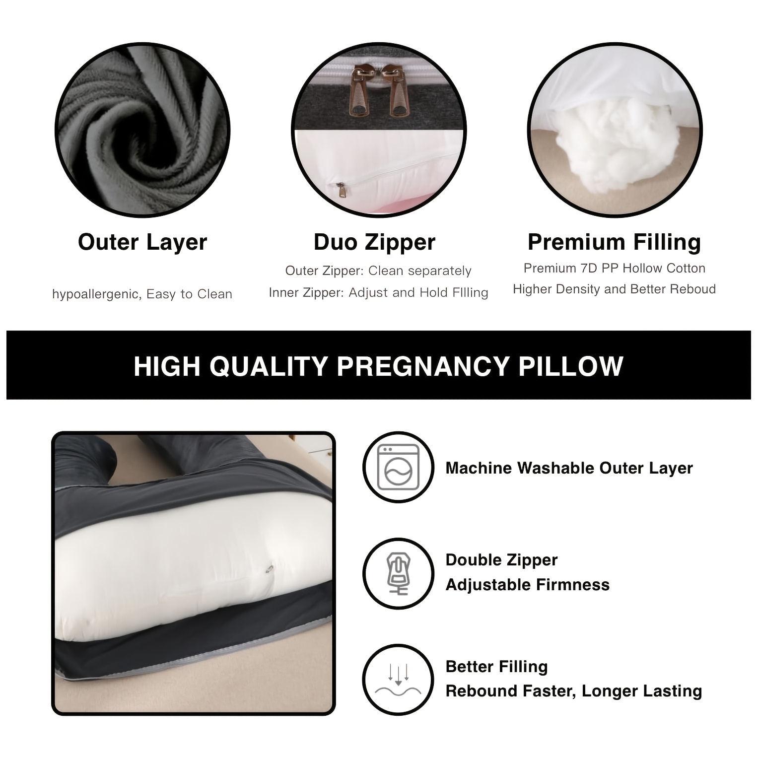G-shaped Lumbar Support Pregnancy Pillow, Side Sleeping Wedge Pillow with Removable Washable Cover, Provides Full Body Support for Various Sleeping Positions Including Side and Back Sleeping, Ergonomic Cushion