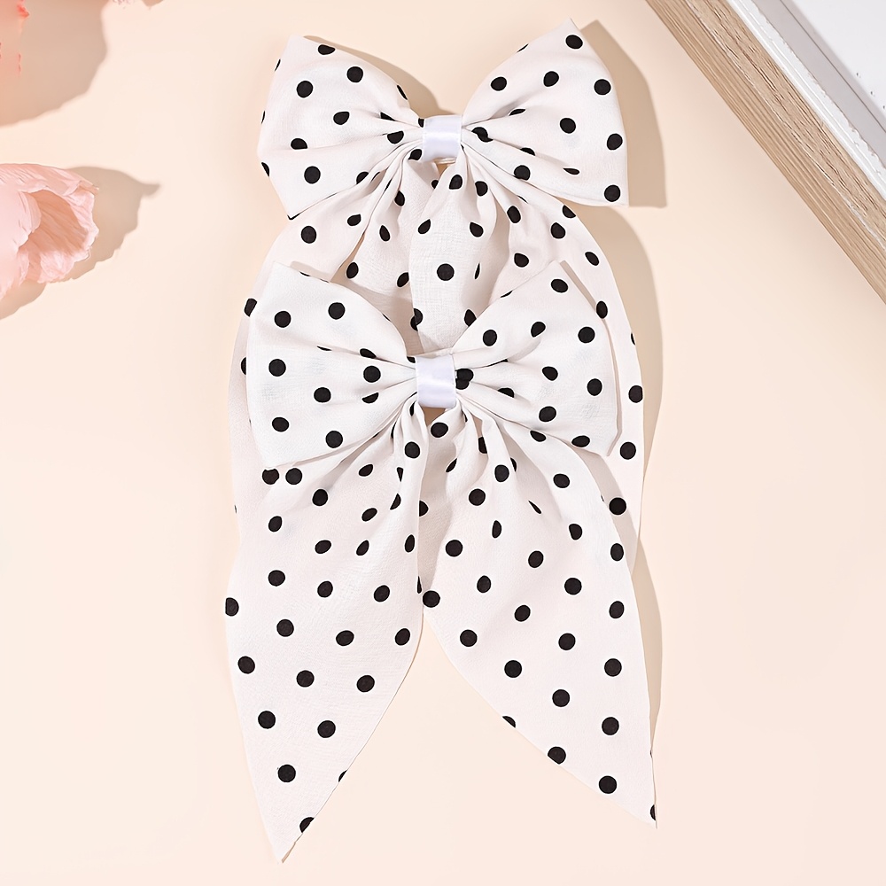 TEMU 2pcs Polka Dot Hair Bow Clips For Elegant Bowknot Hairpins Nonslip Clips Additions For Homecoming