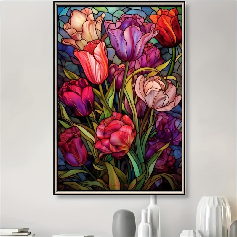 

Diamond Art Painting For Adult, Diy Colorful Tulip Diamond Art Painting For Beginners, Round Full Rhinestone Gifts For Home Wall Decor