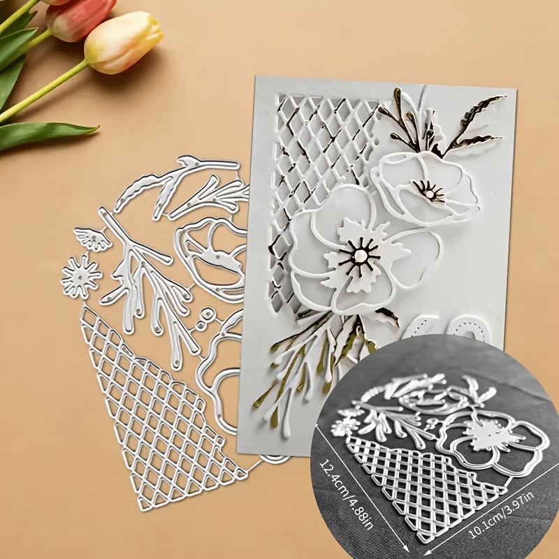 TEMU Floral Grid Background Metal Cutting Die, Paper Craft Embossing Die, Handmade Diy Greeting Card Making Die-cut Template