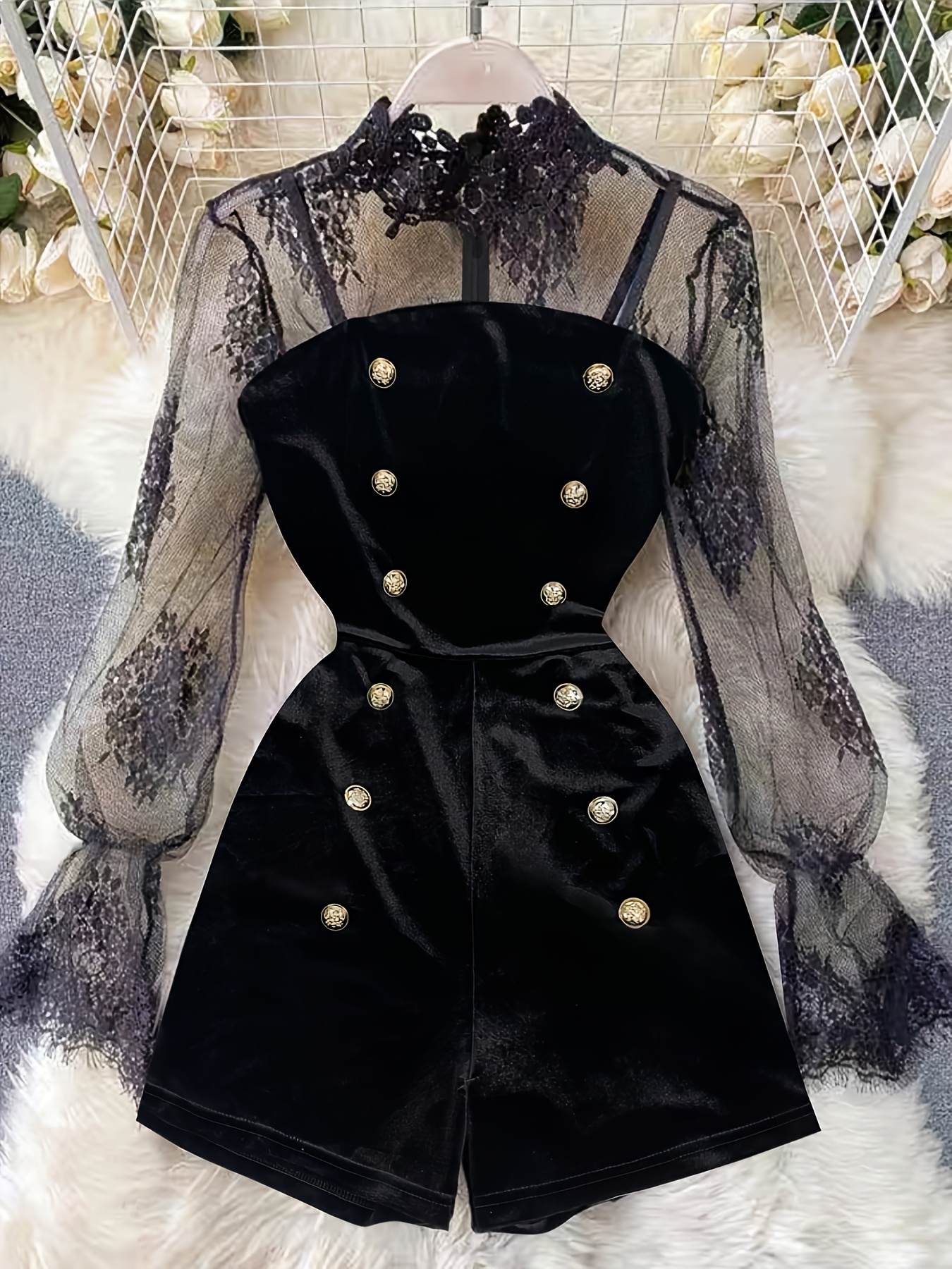 winter dress decorated lace elegant fitted design black long sleeve lace decorated