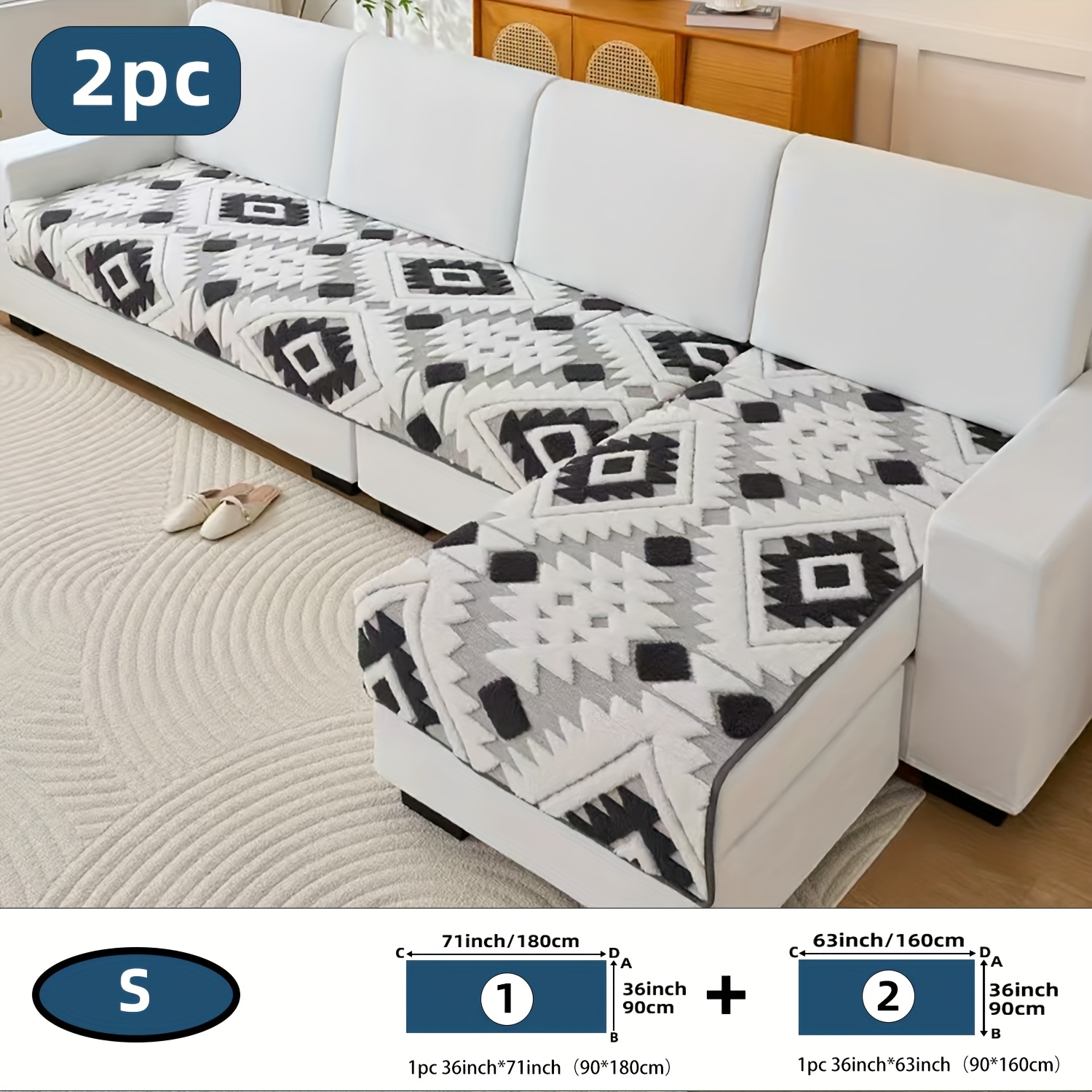 TEMU 2pcs Polyester Jacquard Velvet Sofa Cushion, Pet Friendly, In Multiple Colors And Sizes, Machine Washable, Suitable For 1/2/3/4 Seat Sofa