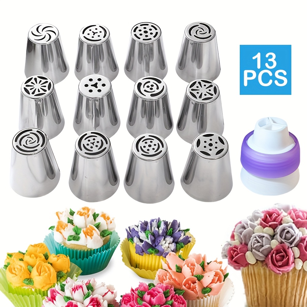 13pcs Cake Decorating Kit, Including 12 1.5-inch Piping Nozzles And 1 Compatible Three-color Coupler, Suitable For Home Baking And Frosting