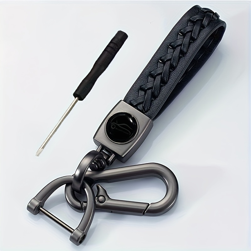 Image of 1pc Braided Pu Leather Rope Car Keychain For Men, Business Pendant Keychain For Men, Creative Lanyard Key Ring, Car Accessories