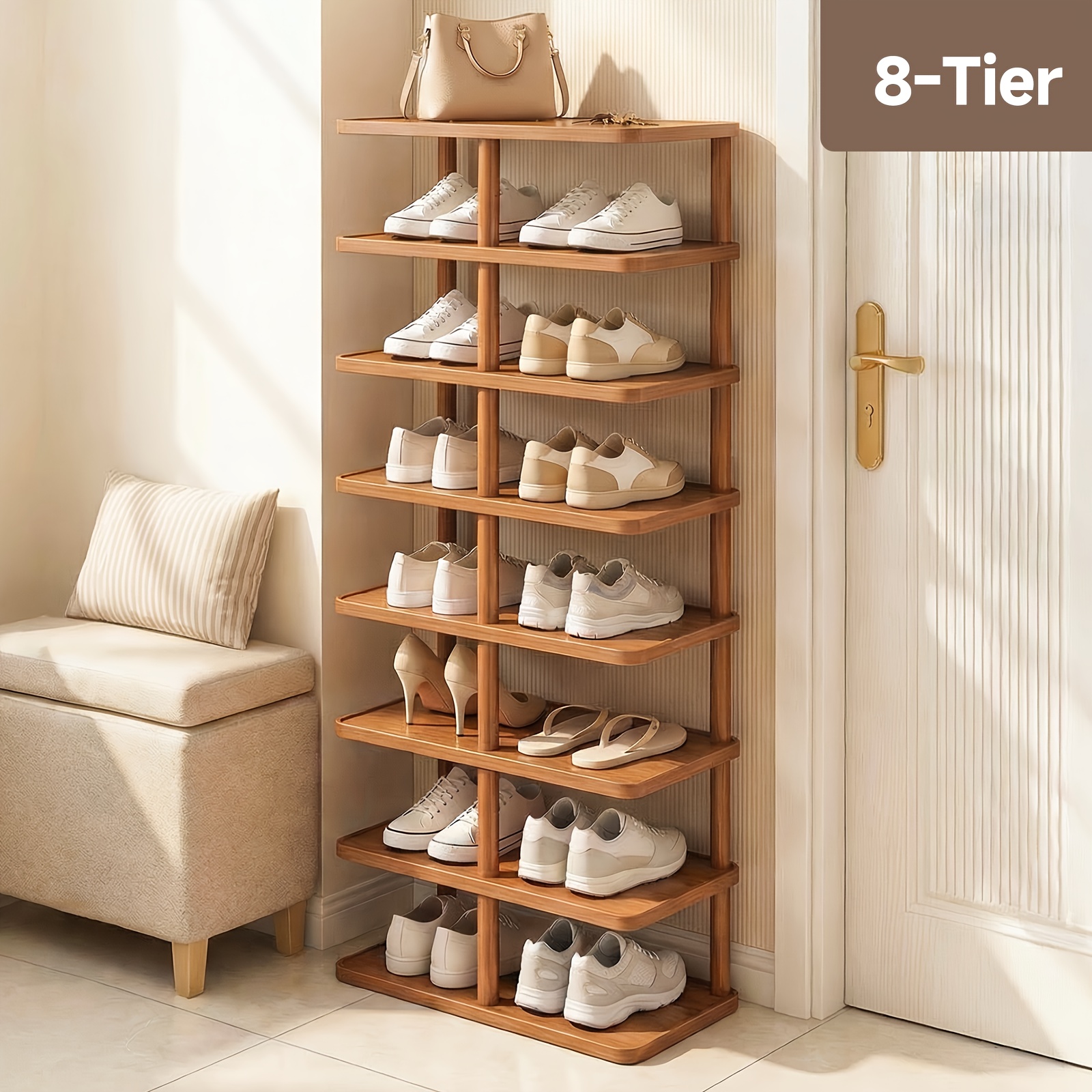 TEMU 1pc Luxury Minimalist Shoe Rack, Storage Shelf, Easy And Organizer, , Durable Wood, Compact Storage Box, Narrow Shelf, Suitable For Apartment ,