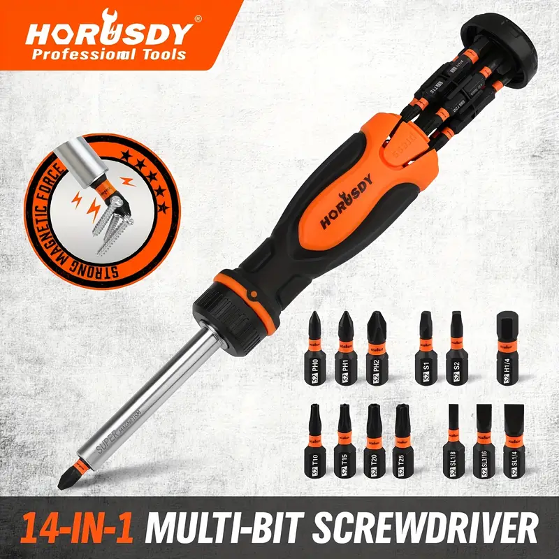 14 in 1 magnetic ratcheting screwdriver bit set with 1 4 bit holder phillips slotted square torx hex bits for garage and daily repairs Product details 2