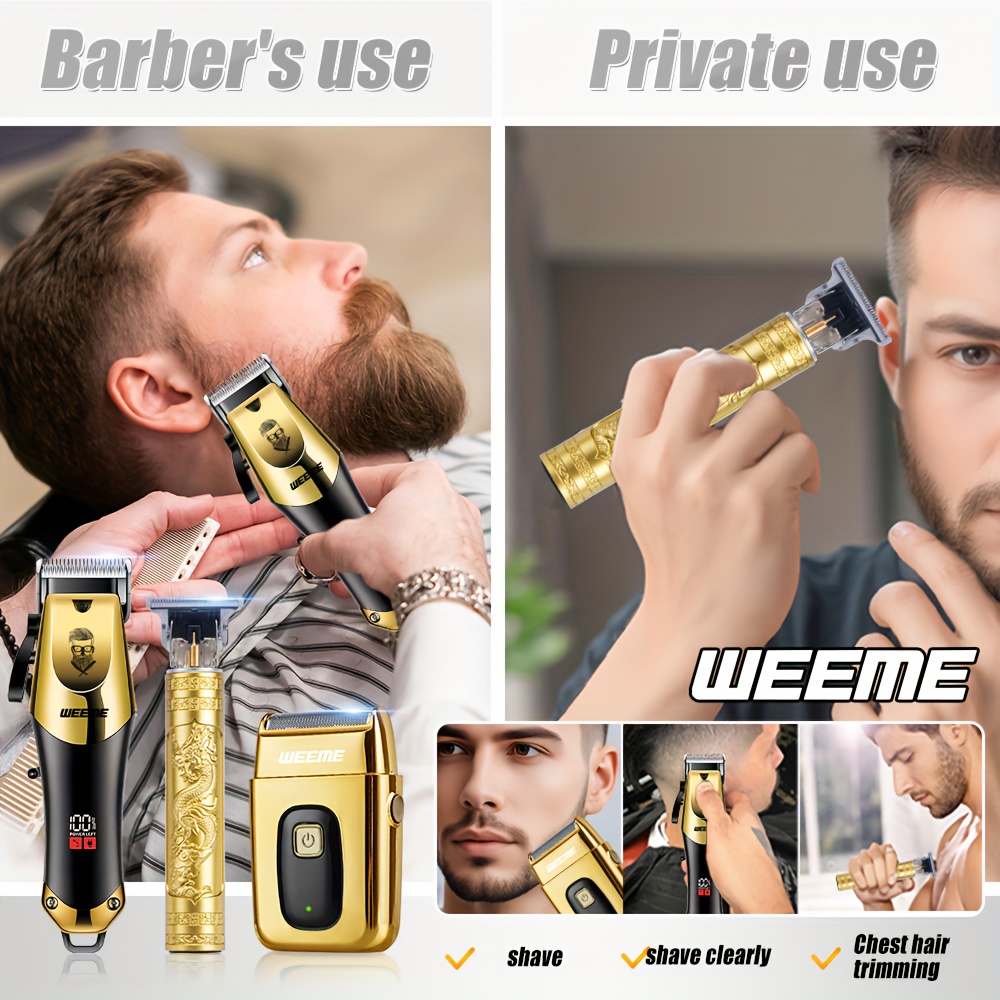 Weeme 4-delige heren gouden elektrische kapper set, huishoudelijke baard bouwset. Elektrische haartrimmer + elektrische scheerapparaat + elektrische neushaartrimmer + fijne trimmer.