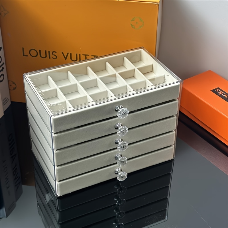 stylish 5 tier velvet jewelry case with knobs glossy acrylic desk organizer   space for jewelry cosmetics trinkets ideal present for ladies   ornamental storage solution Product details 0