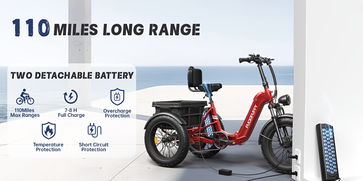 dual battery   with 110   range rear high power brushless motor 48v 15ah 18ah removable battery 500lb load capacity 20 tires and large basket suitable for fishing traveling essential for elderly travel   plus Product details 10