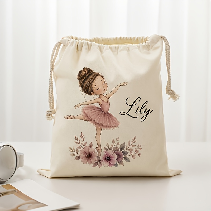 TEMU 1pc Personalized Name Ballet Girl Pouch, Drawstring Gift Bag, Travel Organizer For Beauty Tools, Jewelry And Additions, Or Bridesmaid Gift,