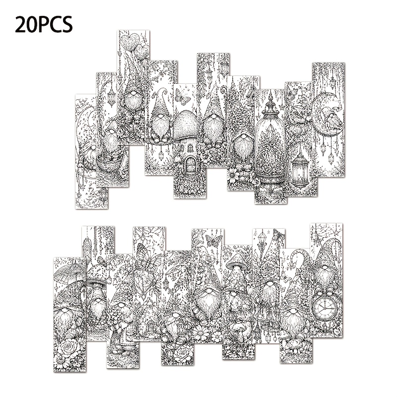 TEMU 20pcs Pack Suitable For Father's Day, Back-to-school Bookmarks & Page Dividers - 20pcspcs Rectangular Diy Coloring Bookmarks With Mushroom, Elf,