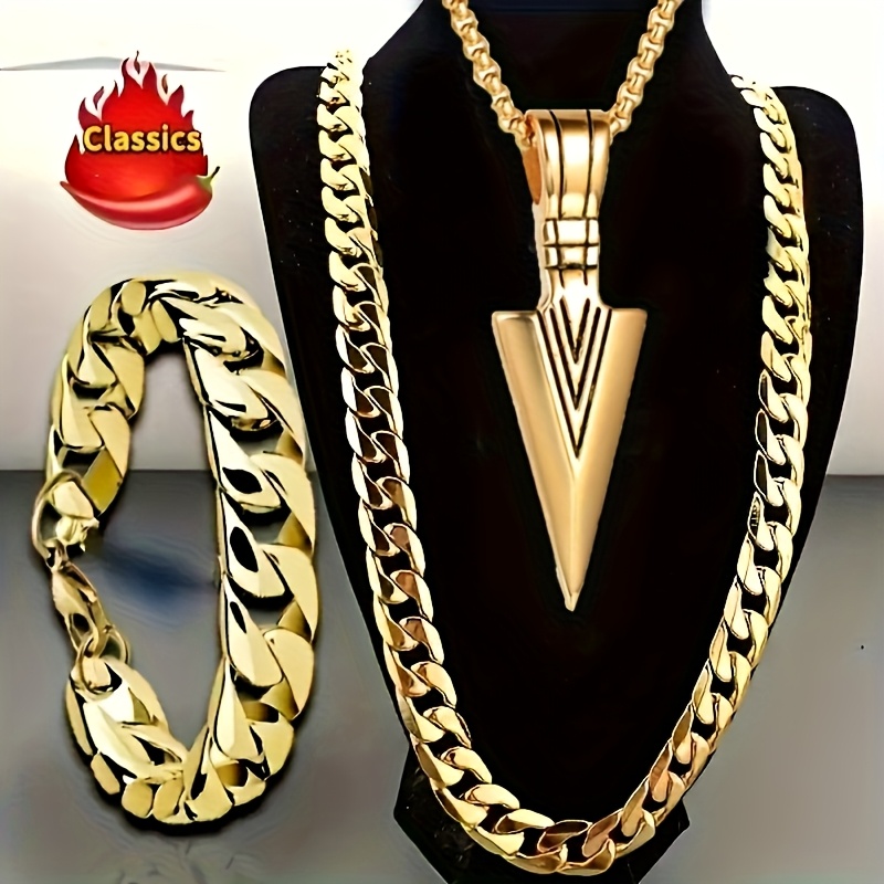 TEMU Parure de 3 pièces de bijoux de luxe minimalistes hip-hop pour homme - Collier et bracelet adaptés aux tenues décontractées, aux fêtes, cadeaux